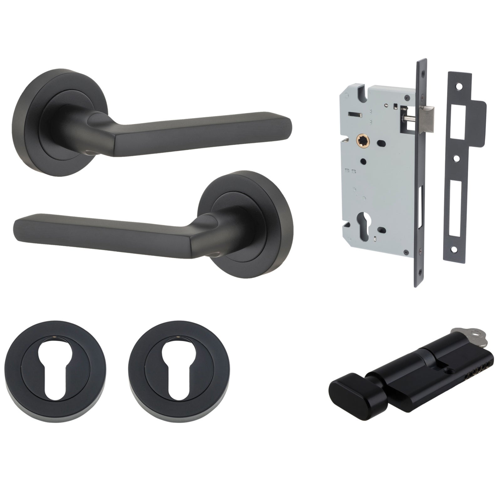 Iver Baltimore Lever Round Rose Entrance Kit with Separate High Security Lock Matte Black 9213KENTR60KT - The Blue Space