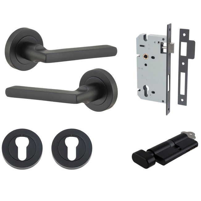 Iver Baltimore Lever Round Rose Entrance Kit with Separate High Security Lock Matte Black 9213KENTR60KT - The Blue Space