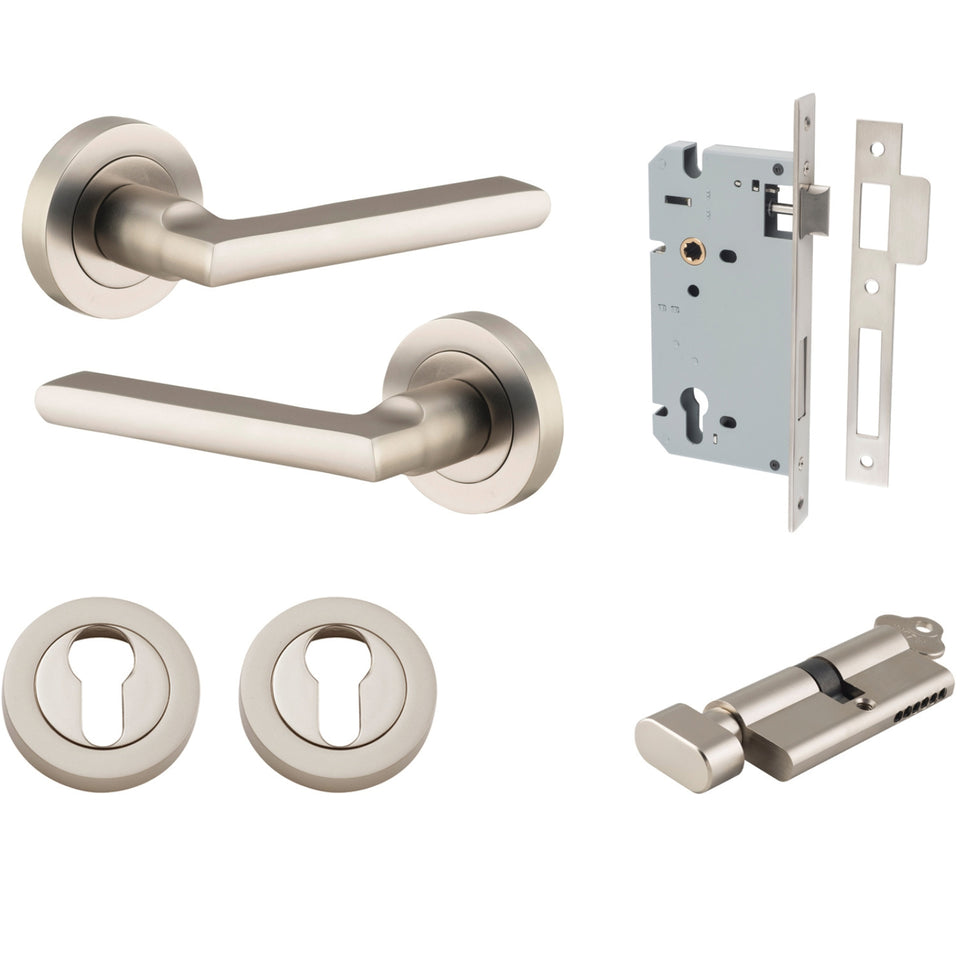 Iver Baltimore Lever Round Rose Entrance Kit with Separate High Security Lock Satin Nickel