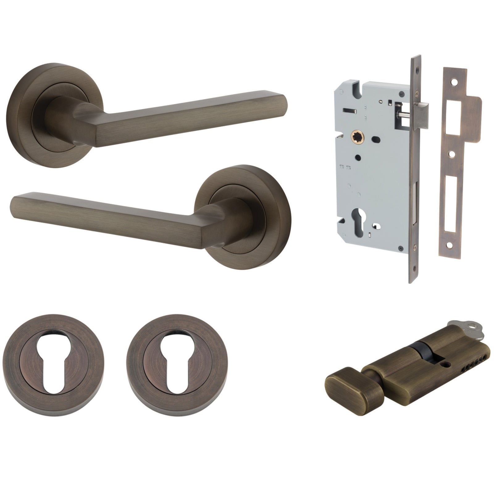 Iver Baltimore Lever Round Rose Entrance Kit with Separate High Security Lock Signature Brass 9211KENTR60KT - The Blue Space