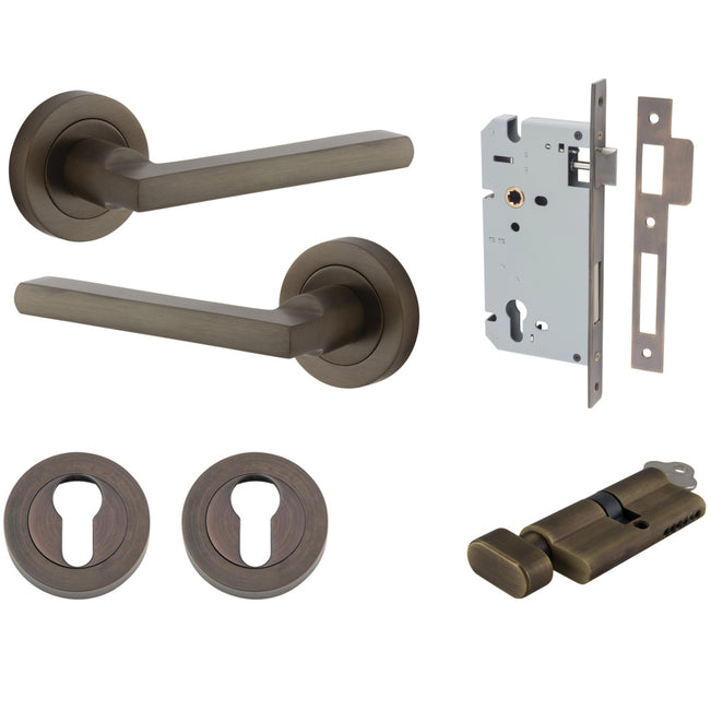 Iver Baltimore Lever Round Rose Entrance Kit with Separate High Security Lock Signature Brass 9211KENTR60KT - The Blue Space