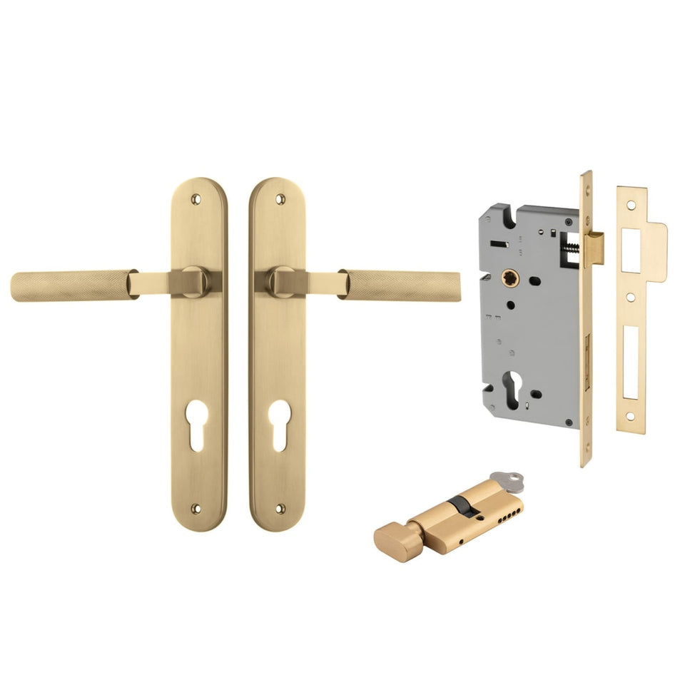 Iver Brunswick Lever Oval Backplate Entrance Kit with High Security Lock Brushed Gold