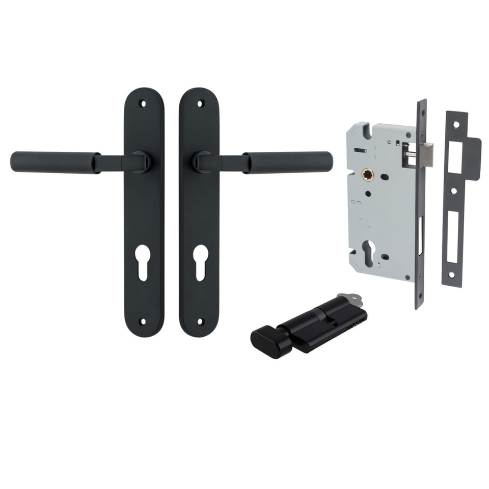 Iver Brunswick Lever Oval Backplate Entrance Kit with High Security Lock Matte Black