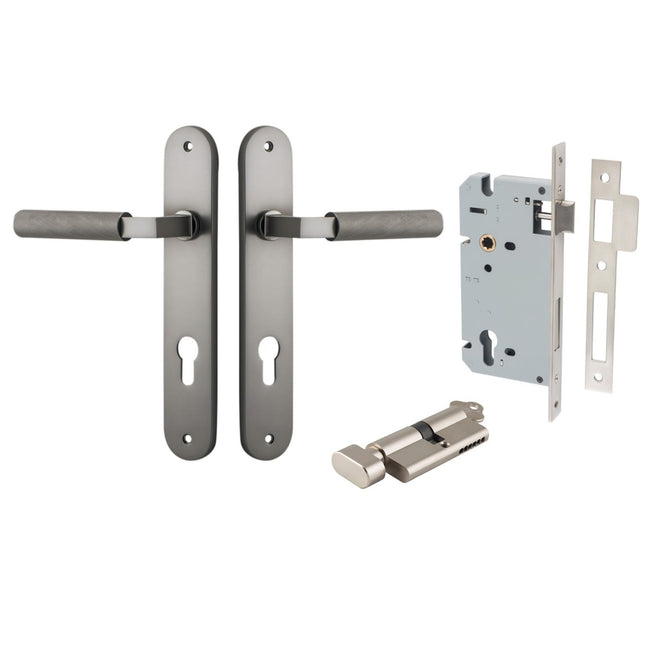 Iver Brunswick Lever Oval Backplate Entrance Kit with High Security Lock Satin Nickel 14768KENTR60KT - The Blue Space