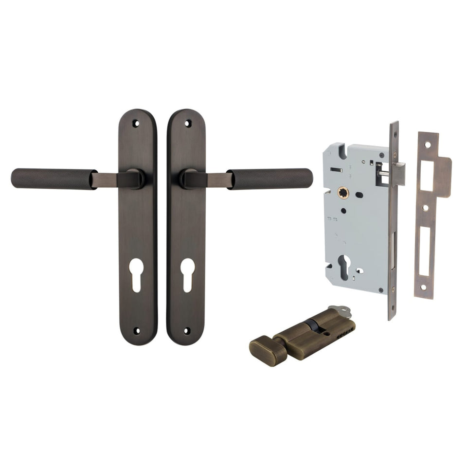 Iver Brunswick Lever Oval Backplate Entrance Kit with High Security Lock Signature Brass