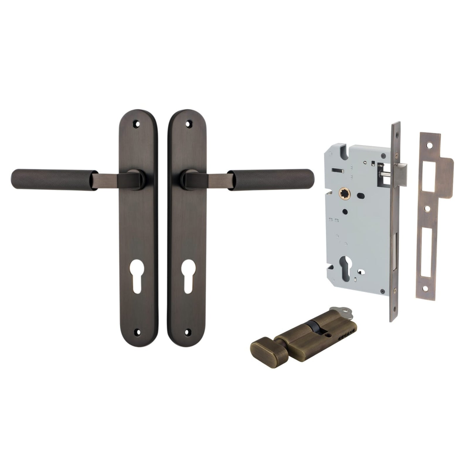Iver Brunswick Lever Oval Backplate Entrance Kit with High Security Lock Signature Brass 10768KENTR60KT - The Blue Space