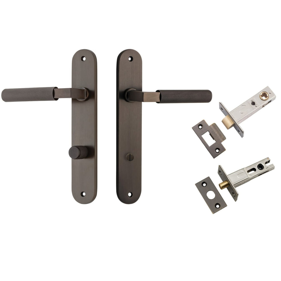 Iver Brunswick Lever Oval Backplate Privacy Kit Signature Brass