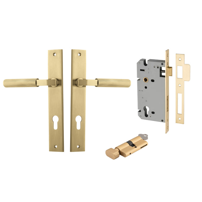 Iver Brunswick Lever Rectangular Backplate Entrance Kit with High Security Lock Brushed Gold  16252KENTR60KT - The Blue Space