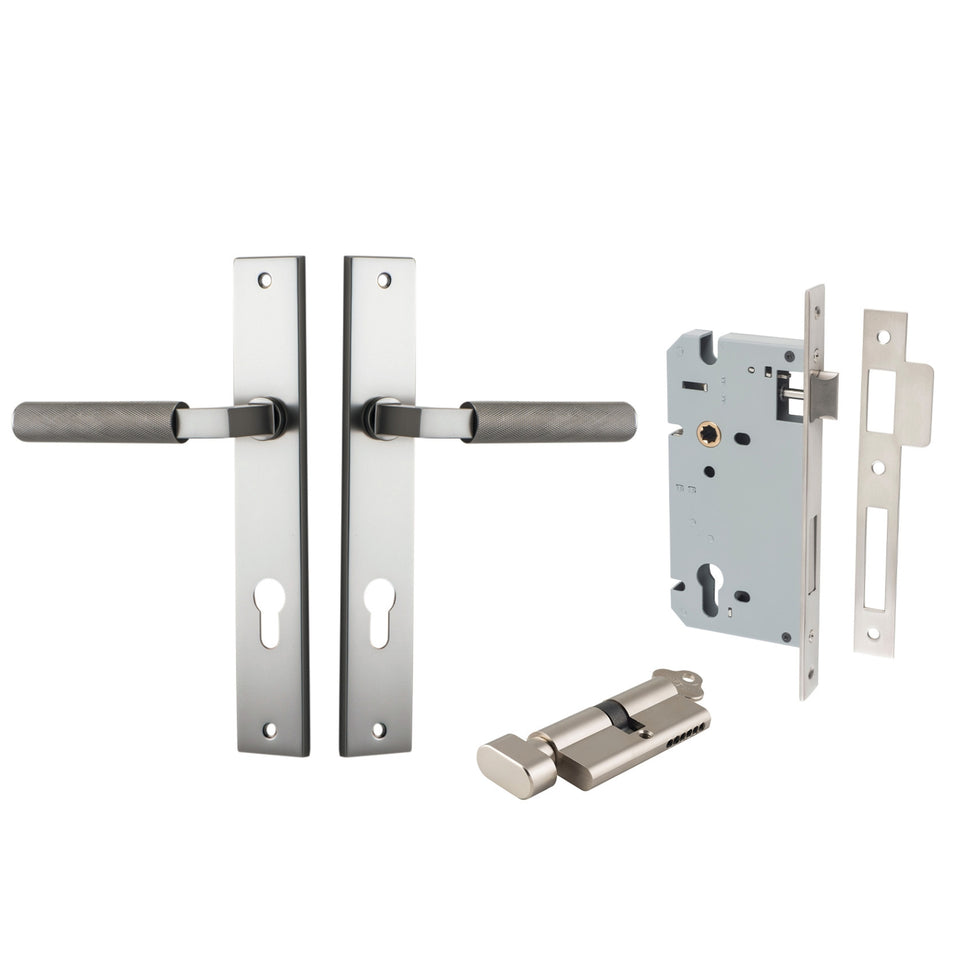 Iver Brunswick Lever Rectangular Backplate Entrance Kit with High Security Lock Satin Nickel