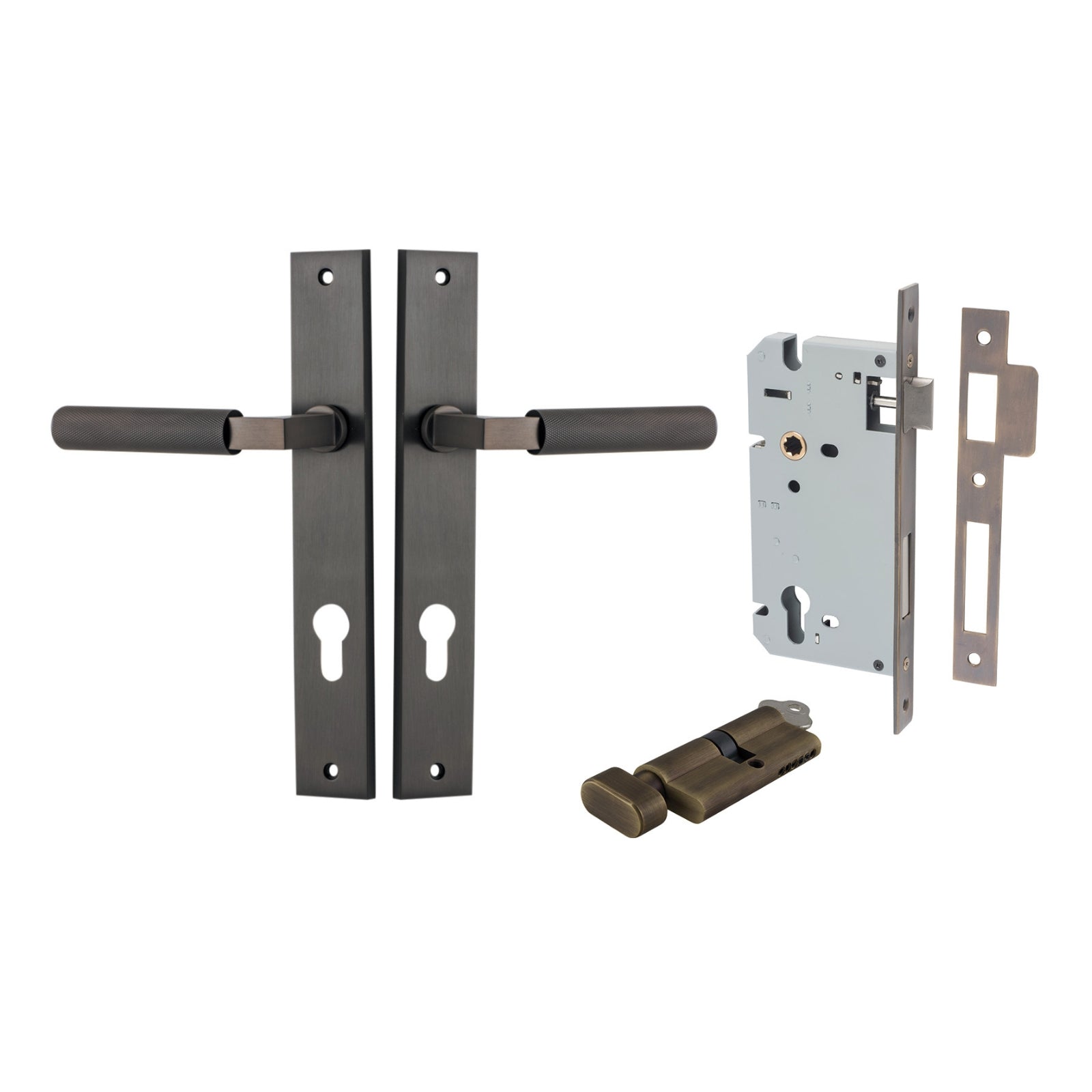 Iver Brunswick Lever Rectangular Backplate Entrance Kit with High Security Lock Signature Brass 10752KENTR60KT - The Blue Space