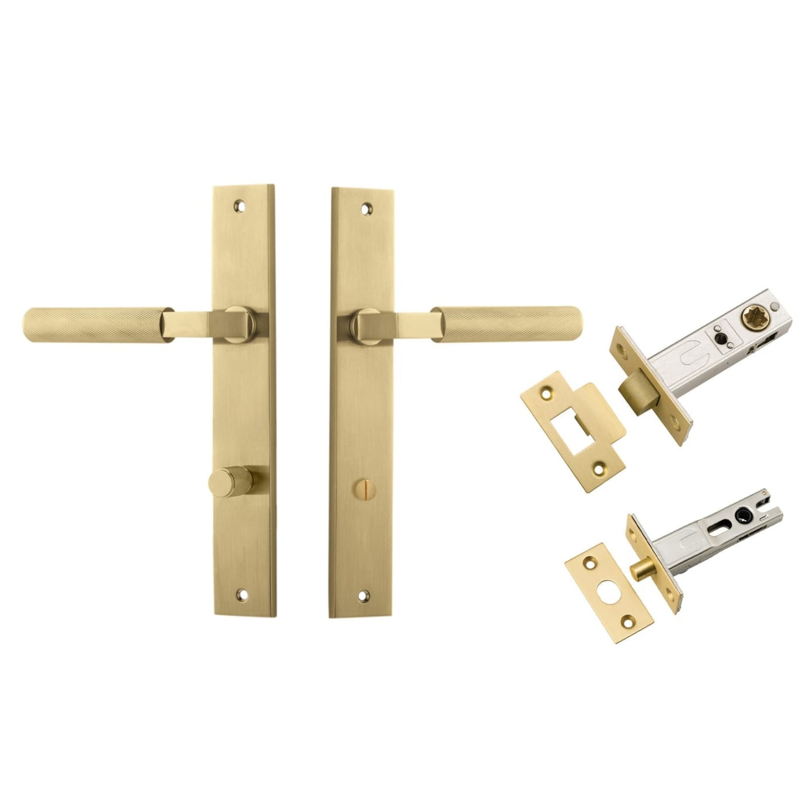 Iver Brunswick Lever Rectangular Backplate Privacy Kit Brushed Gold  16252KPRIV60 - The Blue Space