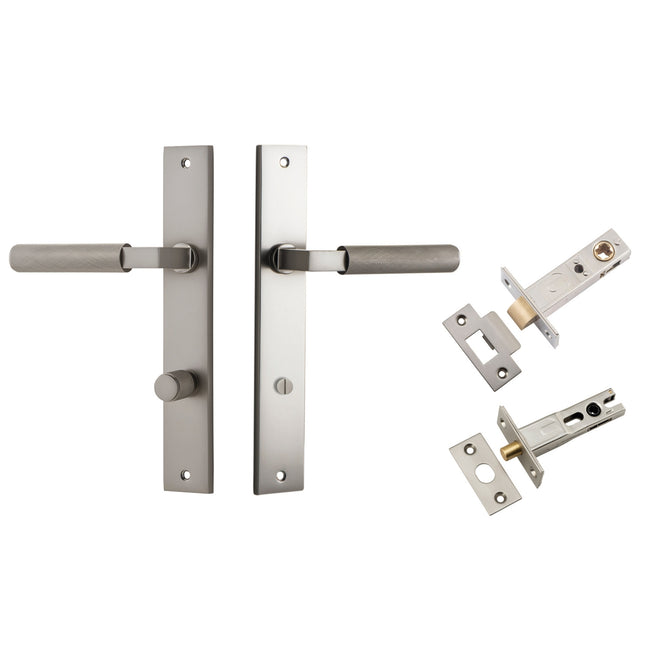 Iver Brunswick Lever Rectangular Backplate Privacy Kit Satin Nickel 14752KPRIV60 - The Blue Space