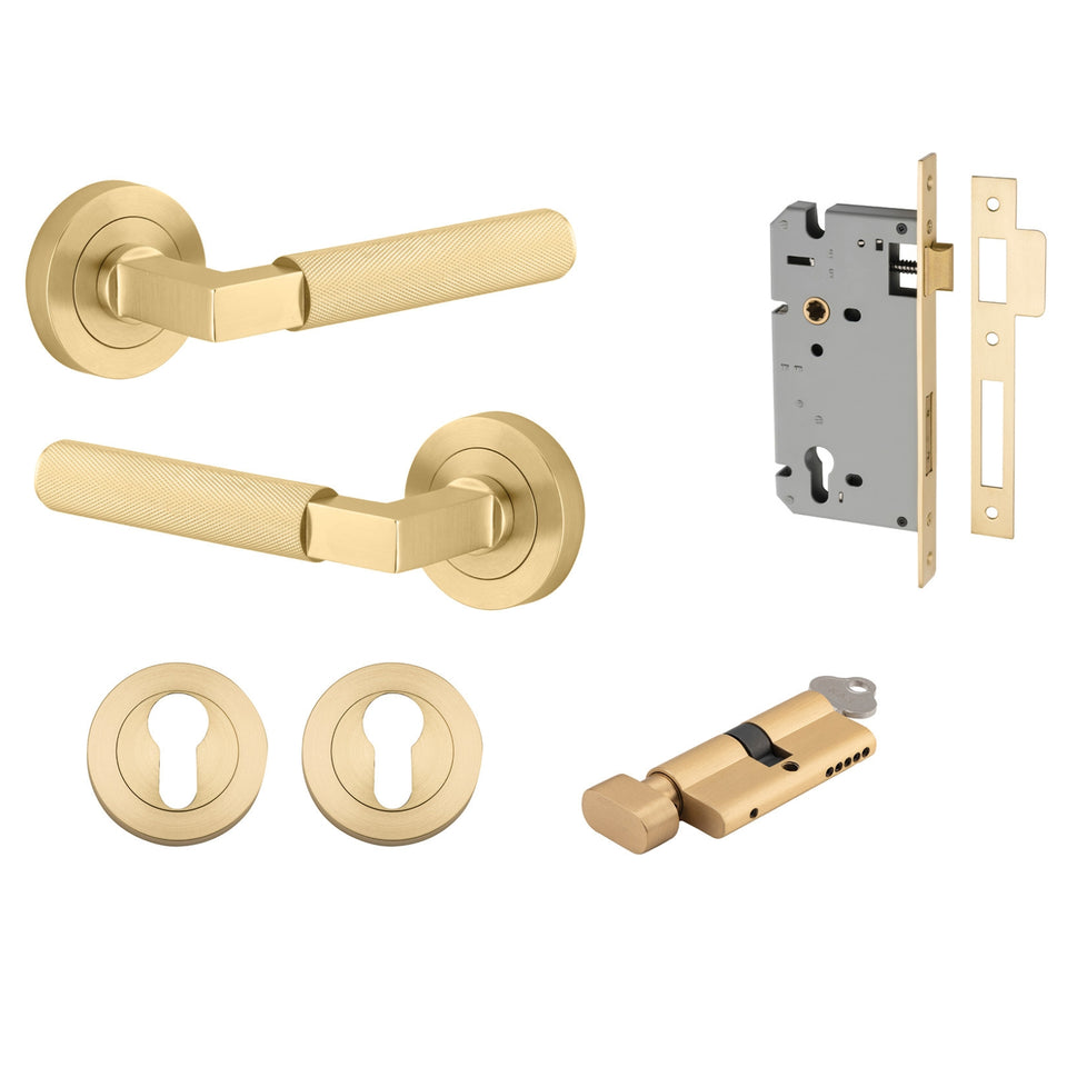 Iver Brunswick Lever Round Rose Entrance Kit with High Security Lock Brushed Gold