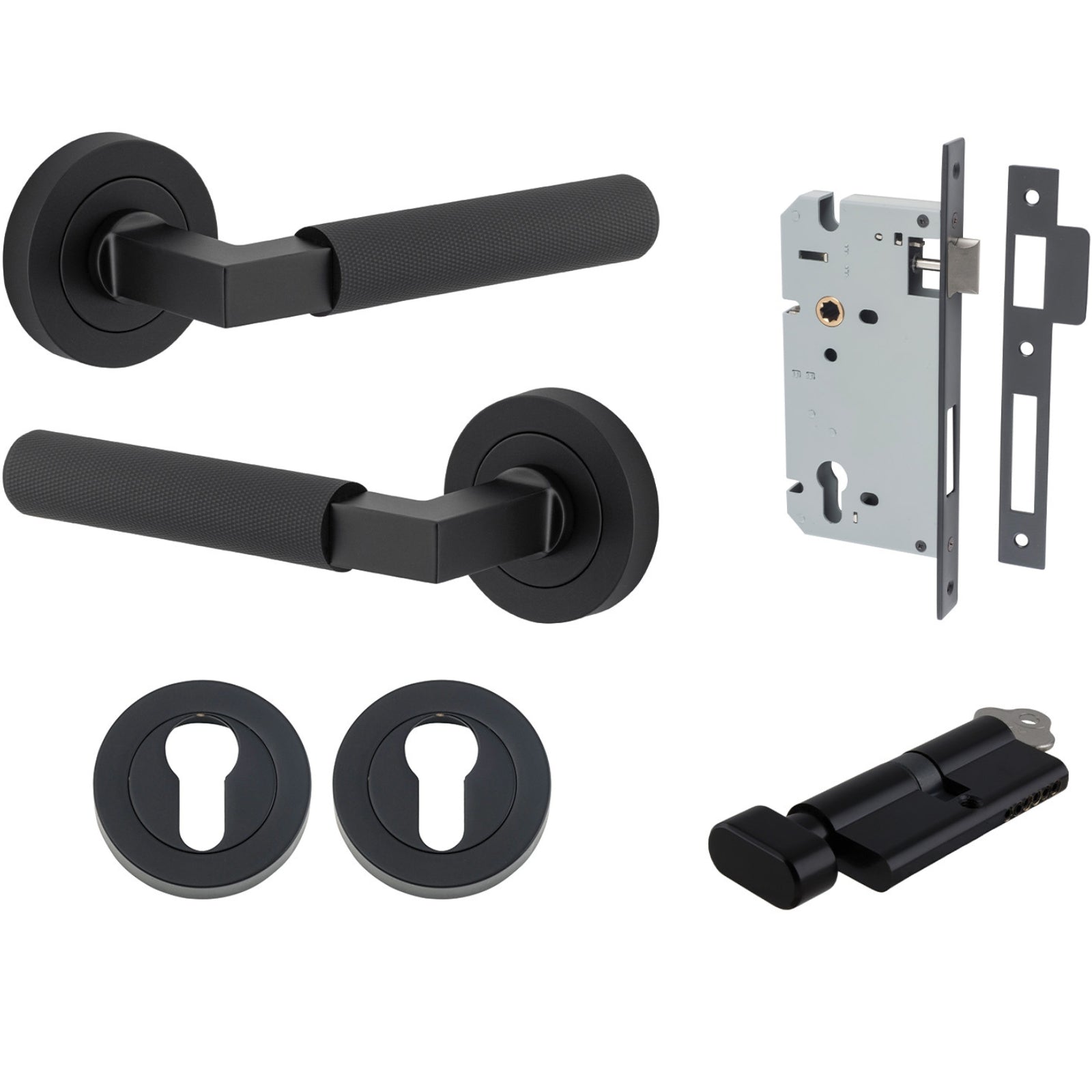 Iver Brunswick Lever Round Rose Entrance Kit with High Security Lock Matte Black  0353KENTR60KT - The Blue Space