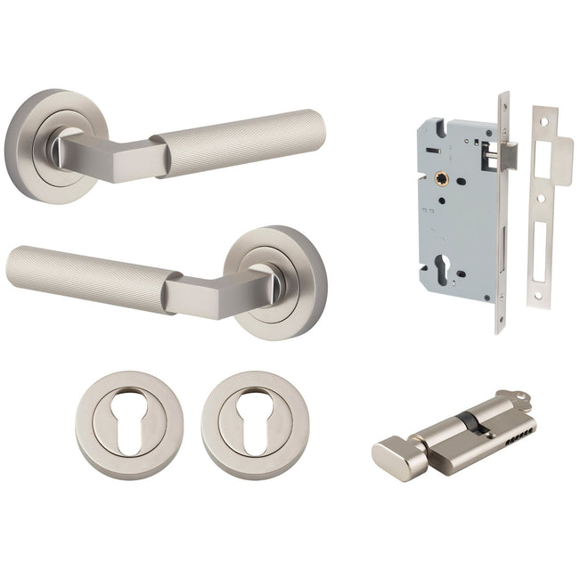 Iver Brunswick Lever Round Rose Entrance Kit with High Security Lock Satin Nickel  0359KENTR60KT - The Blue Space