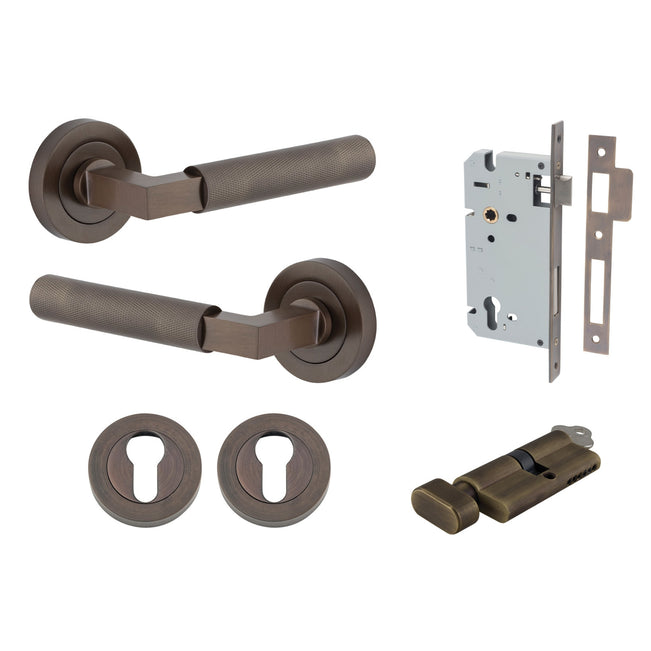 Iver Brunswick Lever Round Rose Entrance Kit with High Security Lock Signature Brass 0351KENTR60KT - The Blue Space