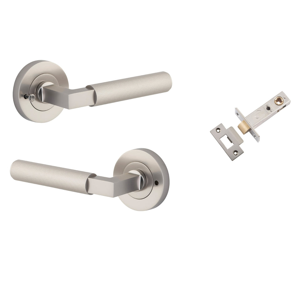 Iver Brunswick Lever Round Rose Privacy Kit Satin Nickel