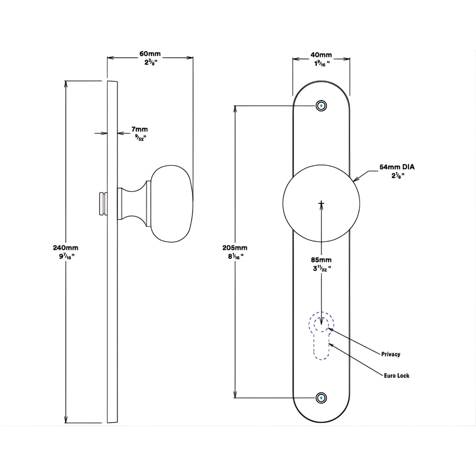 Iver Cambridge Knob Oval Backplate Entrance Kit with High Security Lock Brushed Brass
