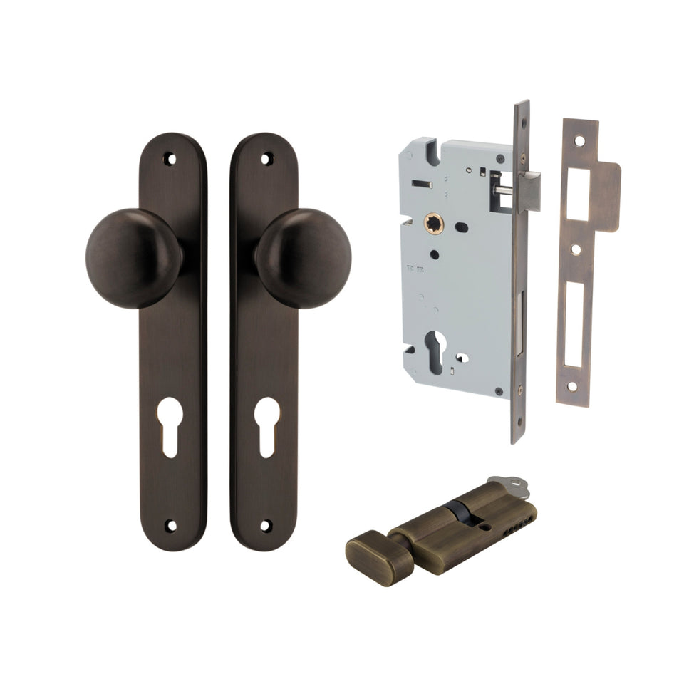 Iver Cambridge Knob Oval Backplate Entrance Kit with High Security Lock Signature Brass