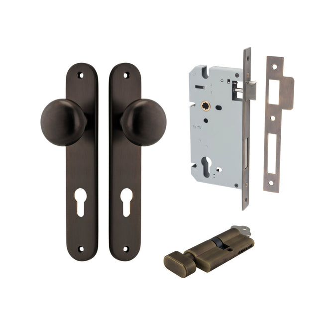 Iver Cambridge Knob Oval Backplate Entrance Kit with High Security Lock Signature Brass 10834KENTR60KT - The Blue Space