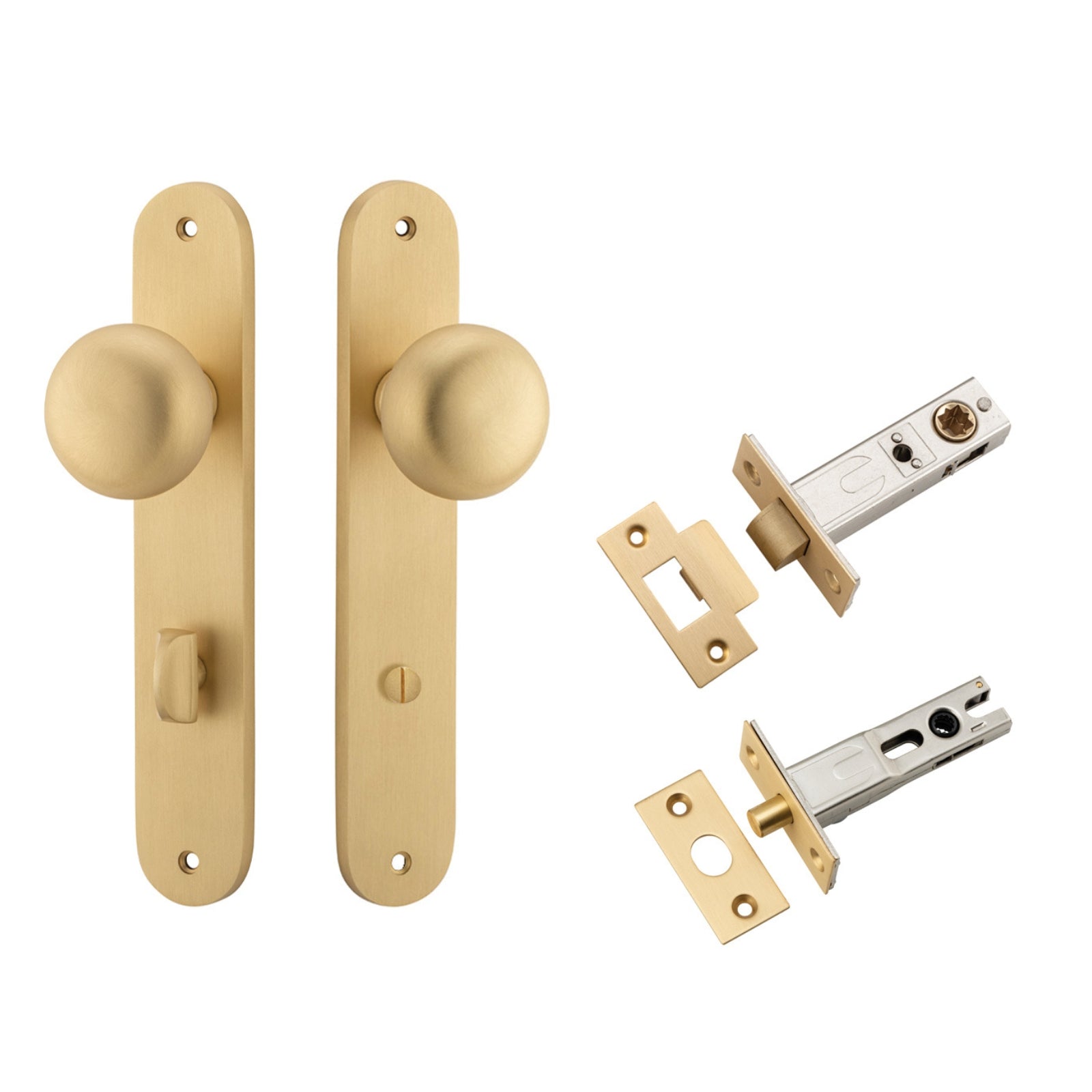 Iver Cambridge Knob Oval Backplate Privacy Kit with Privacy Turn Brushed Brass 15334KPRIV60 - The Blue Space