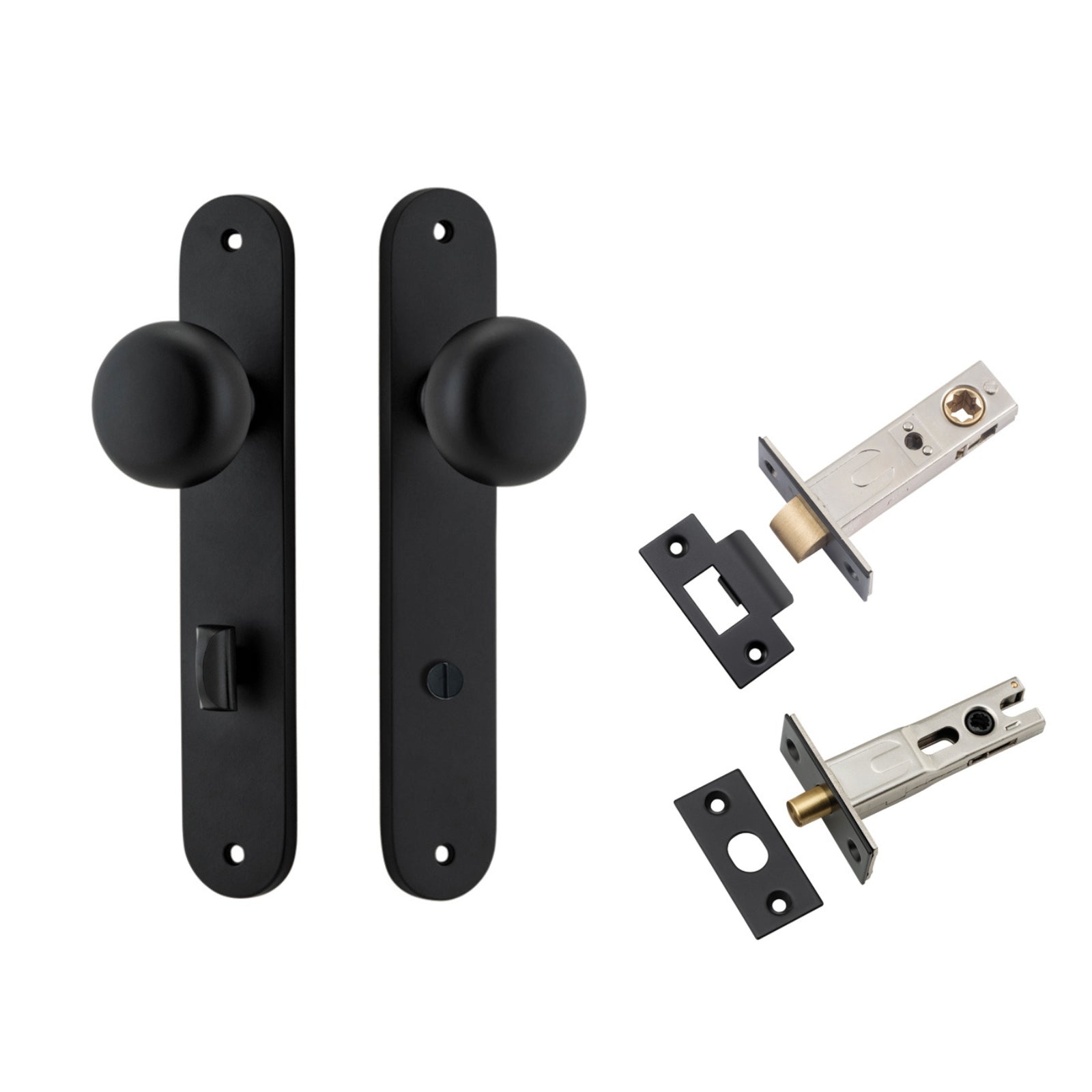 Iver Cambridge Knob Oval Backplate Privacy Kit with Privacy Turn Matte Black  12834KPRIV60 - The Blue Space