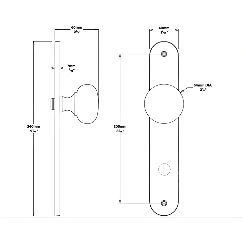 Iver Cambridge Knob Oval Backplate Privacy Kit with Privacy Turn Satin Nickel
