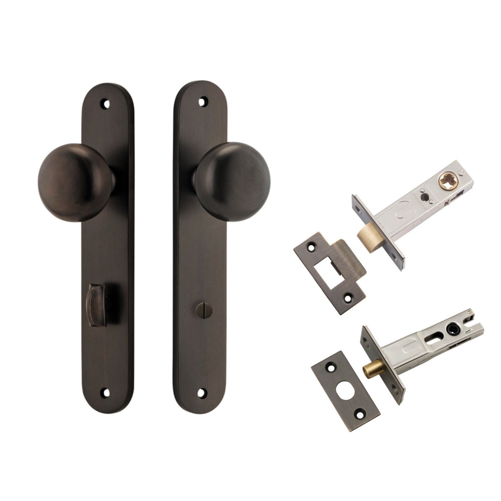 Iver Cambridge Knob Oval Backplate Privacy Kit with Privacy Turn Signature Brass 10834KPRIV60 - The Blue Space