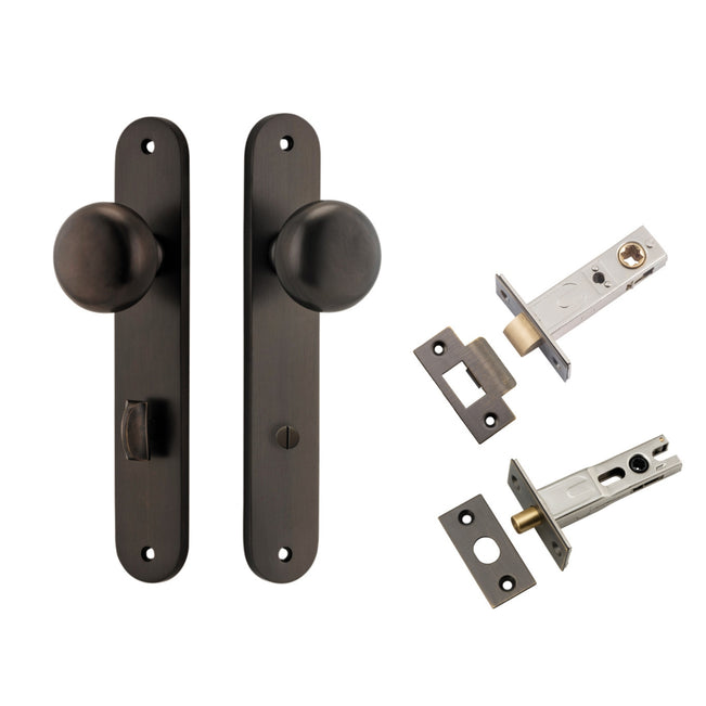 Iver Cambridge Knob Oval Backplate Privacy Kit with Privacy Turn Signature Brass 10834KPRIV60 - The Blue Space