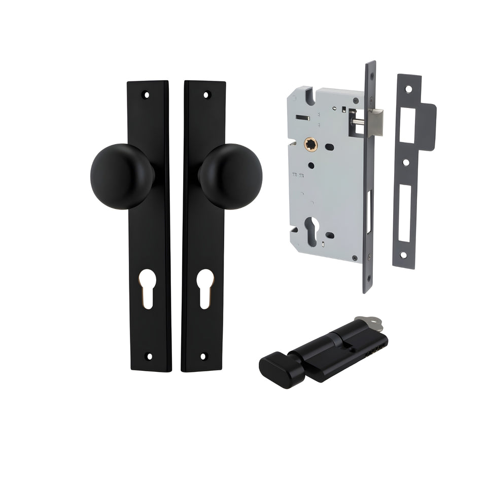 Iver Cambridge Knob Rectangular Backplate Entrance Kit with High Security Lock Matte Black