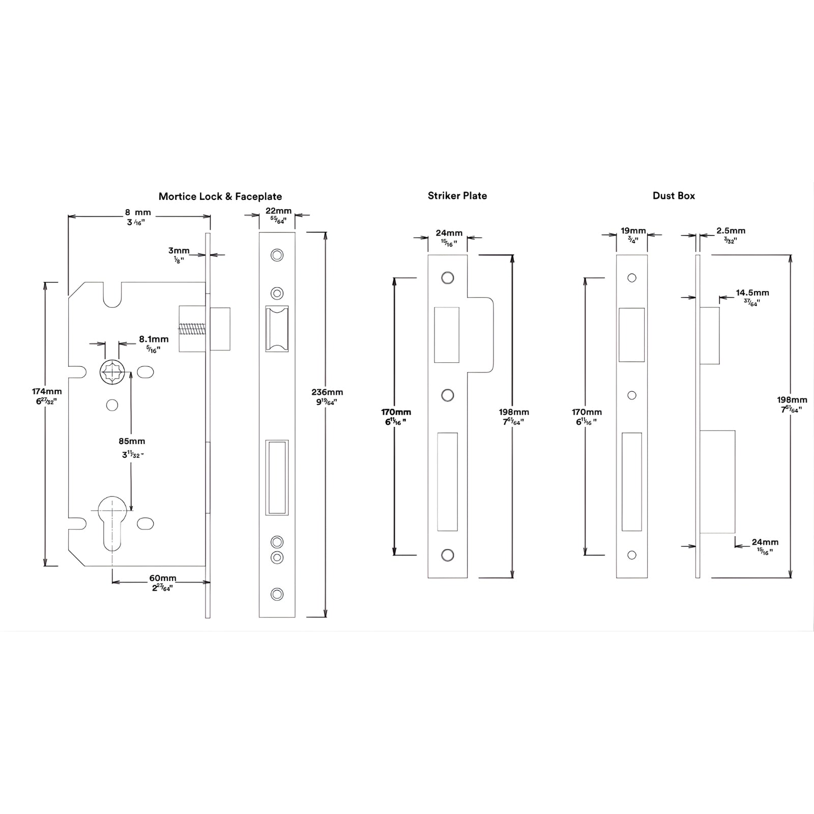 Mortice Lock Iver Cambridge Knob Rectangular Backplate Entrance Kit with High Security Lock Matte Black  12822KENTR60KT - The Blue Space