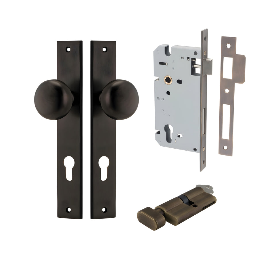 Iver Cambridge Knob Rectangular Backplate Entrance Kit with High Security Lock Signature Brass