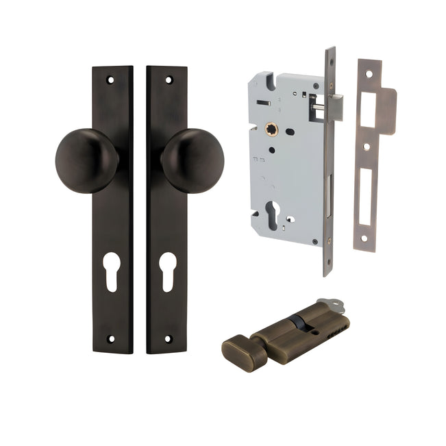 Iver Cambridge Knob Rectangular Backplate Entrance Kit with High Security Lock Signature Brass 10822KENTR60KT - The Blue Space