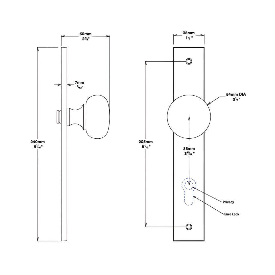 Iver Cambridge Knob Rectangular Backplate Entrance Kit with High Security Lock Signature Brass