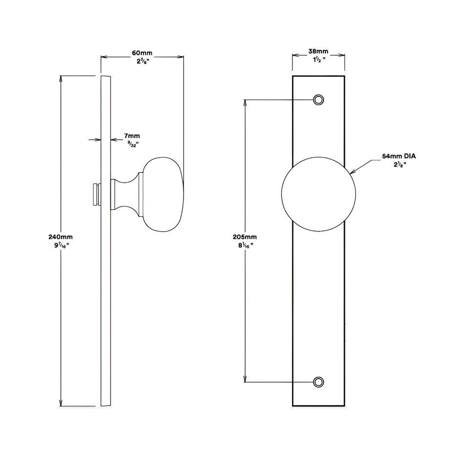 Iver Cambridge Knob Rectangular Backplate Passage Kit Matte Black