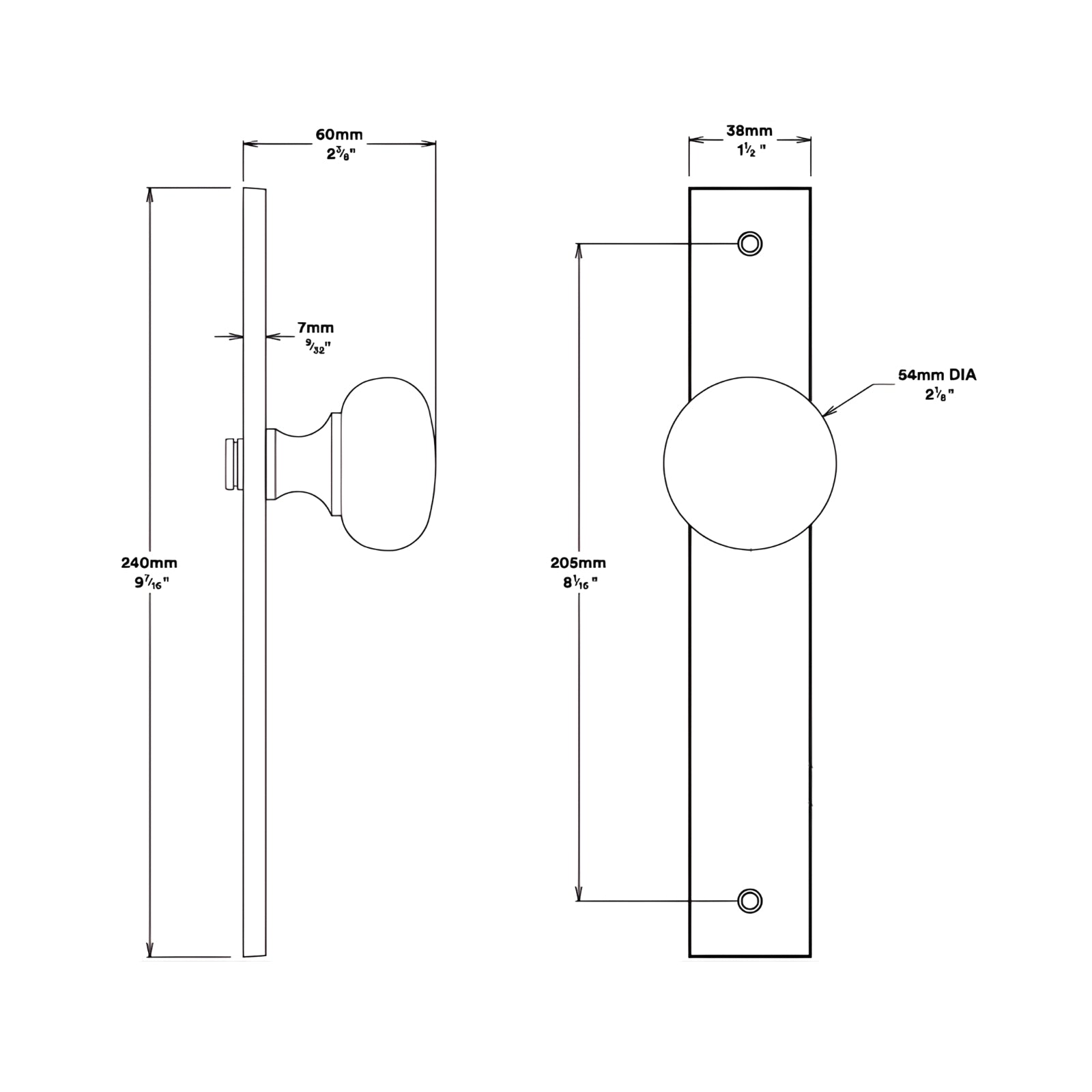 Line Drawing Knob Iver Cambridge Knob Rectangular Backplate Passage Kit Signature Brass 10822KPASS60 - The Blue Space