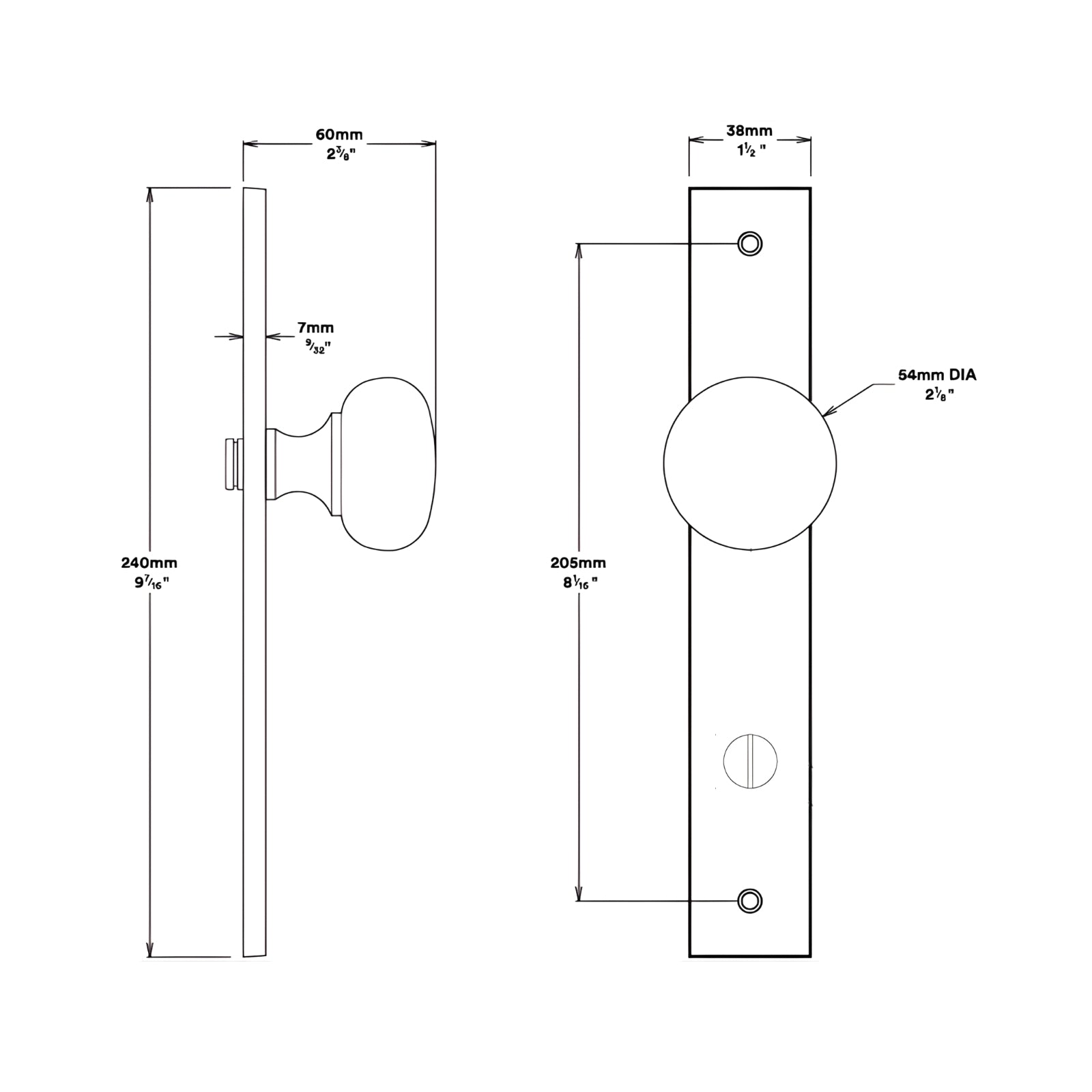 Line Drawing Knob Iver Cambridge Knob Rectangular Backplate Privacy Kit with Privacy Turn Brushed Brass 15322KPRIV60 - The Blue Space