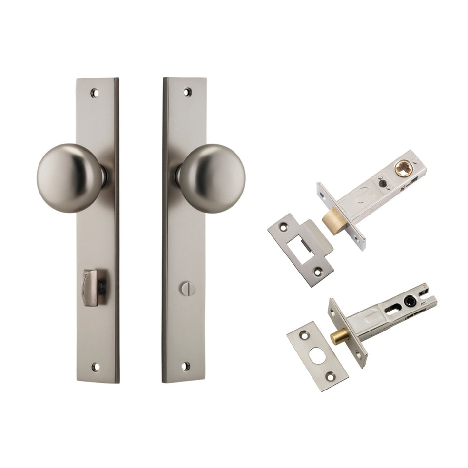 Iver Cambridge Knob Rectangular Backplate Privacy Kit with Privacy Turn Satin Nickel