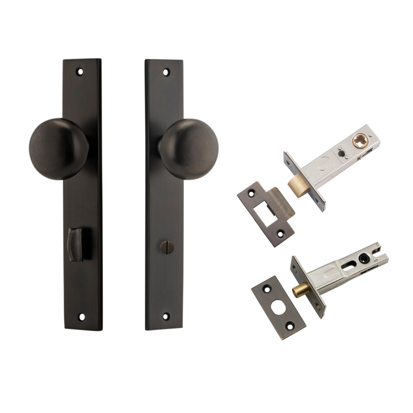 Iver Cambridge Knob Rectangular Backplate Privacy Kit with Privacy Turn Signature Brass 10822KPRIV60 - The Blue Space