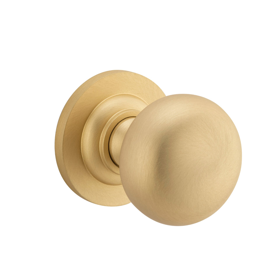 Iver Cambridge Knob Round Rose Entrance Kit with Separate High Security Lock Brushed Brass