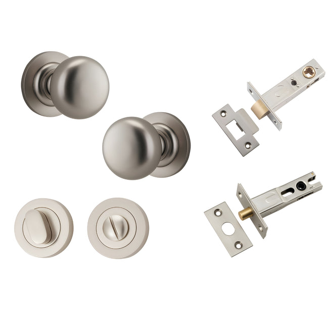 Iver Cambridge Knob Round Rose Privacy Kit with Separate Privacy Turn Satin Nickel  0209KPRIV60 - The Blue Space