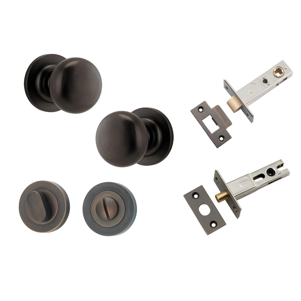 Iver Cambridge Knob Round Rose Privacy Kit with Separate Privacy Turn Signature Brass