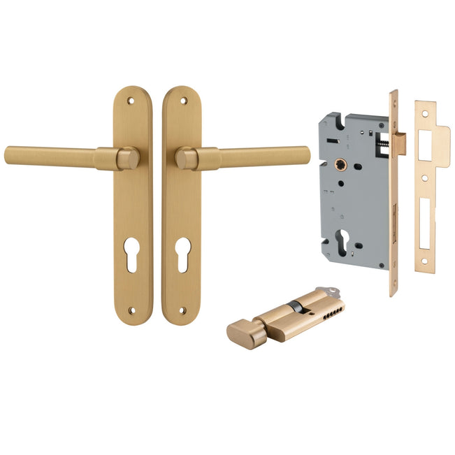 Iver Helsinki Lever Oval Backplate Entrance Kit with High Security Lock Brushed Brass 15400KENTR60KT - The Blue Space