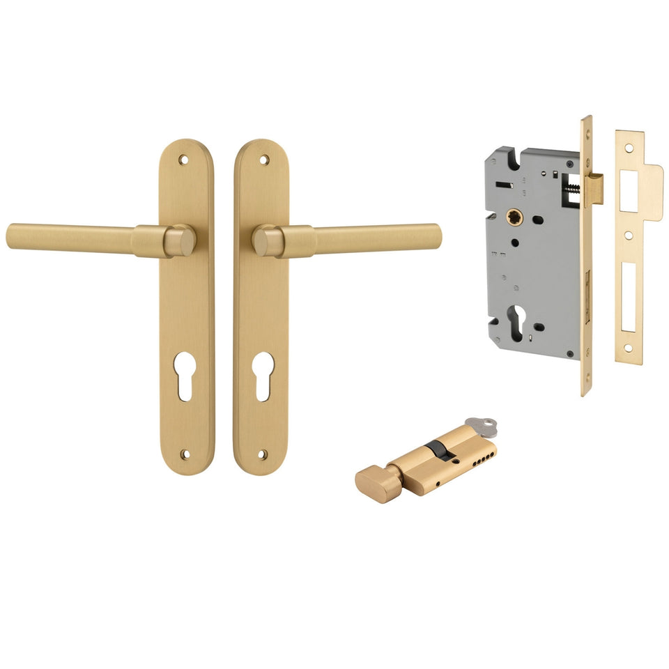 Iver Helsinki Lever Oval Backplate Entrance Kit with High Security Lock Brushed Gold PVD