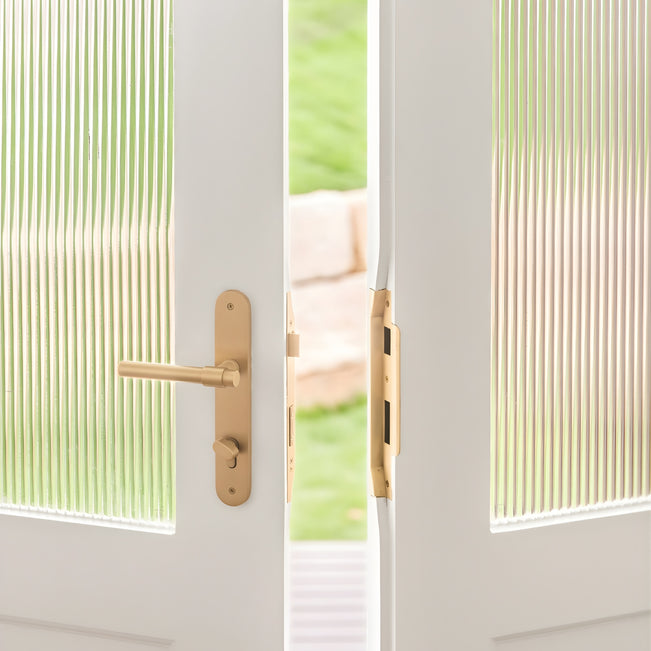 Lifestyle Iver Helsinki Lever Oval Backplate Entrance Kit with High Security Lock Brushed Gold PVD 16400KENTR60KT - The Blue Space