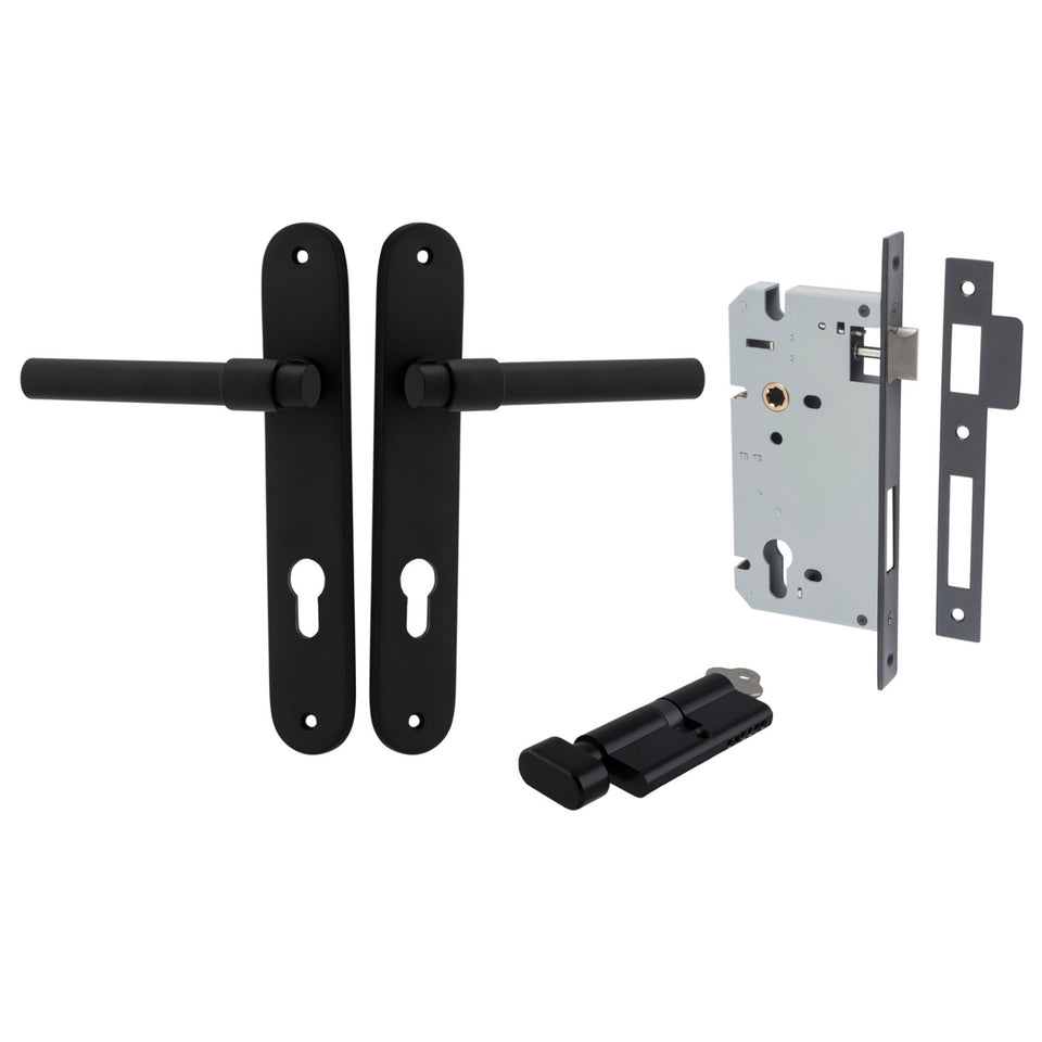 Iver Helsinki Lever Oval Backplate Entrance Kit with High Security Lock Matte Black