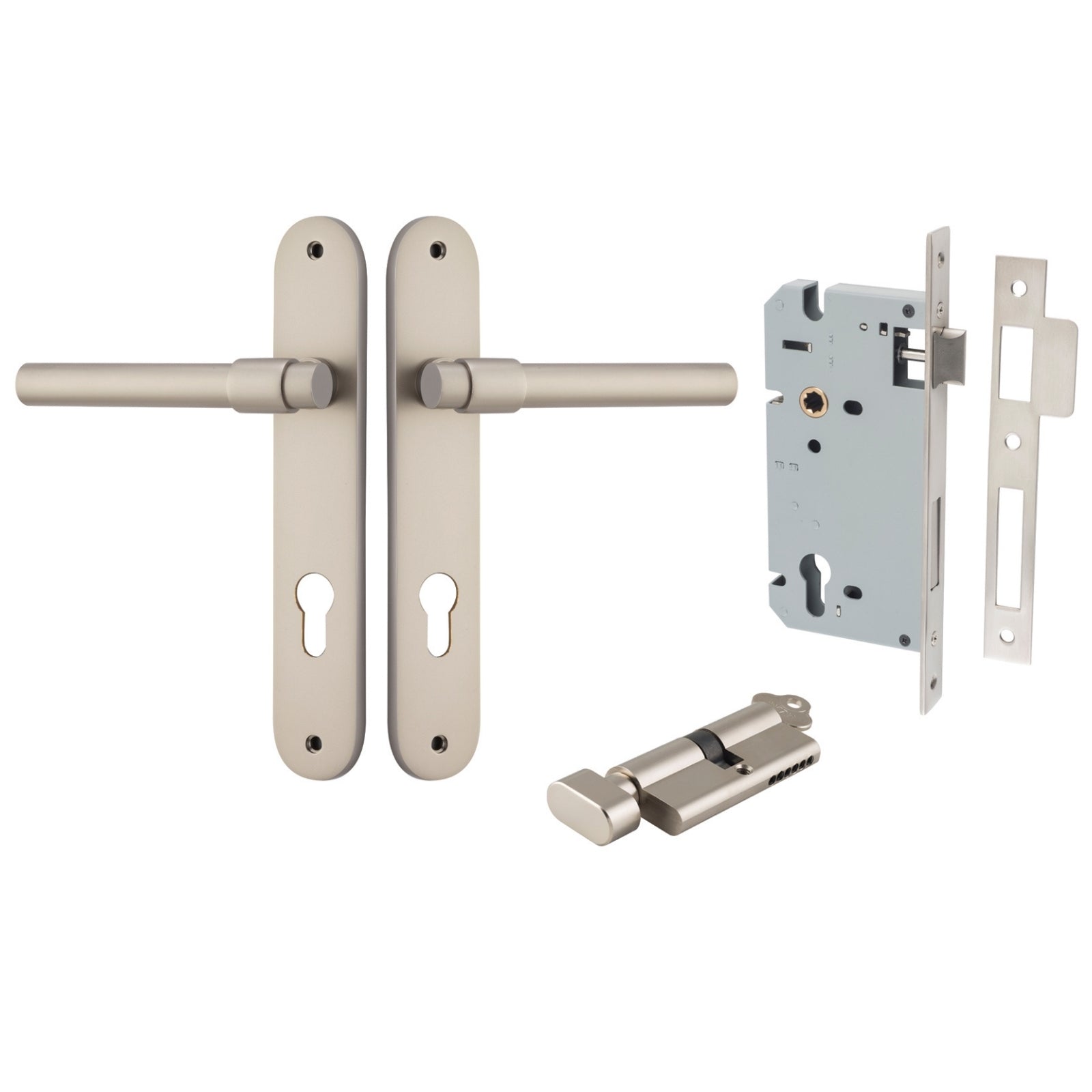 Iver Helsinki Lever Oval Backplate Entrance Kit with High Security Lock Satin Nickel 14900KENTR60KT - The Blue Space