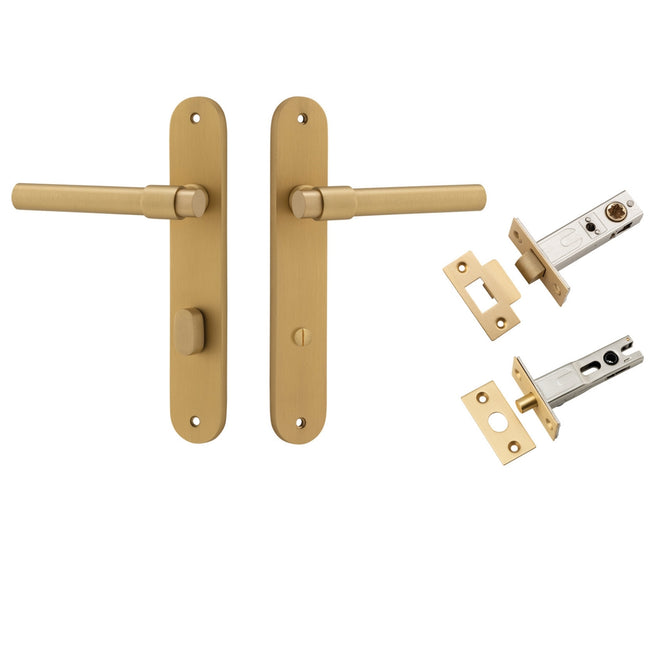 Iver Helsinki Lever Oval Backplate Privacy Kit with Privacy Turn Brushed Brass 15400KPRIV60 - The Blue Space