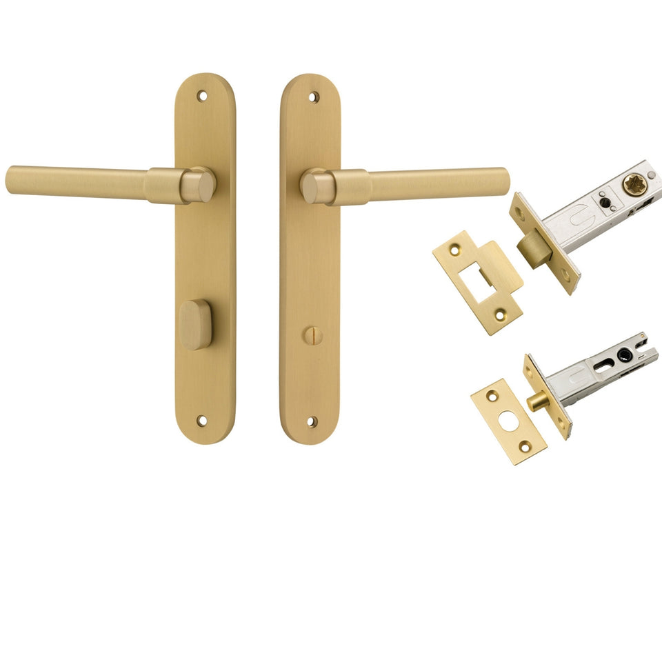 Iver Helsinki Lever Oval Backplate Privacy Kit with Privacy Turn Brushed Gold PVD
