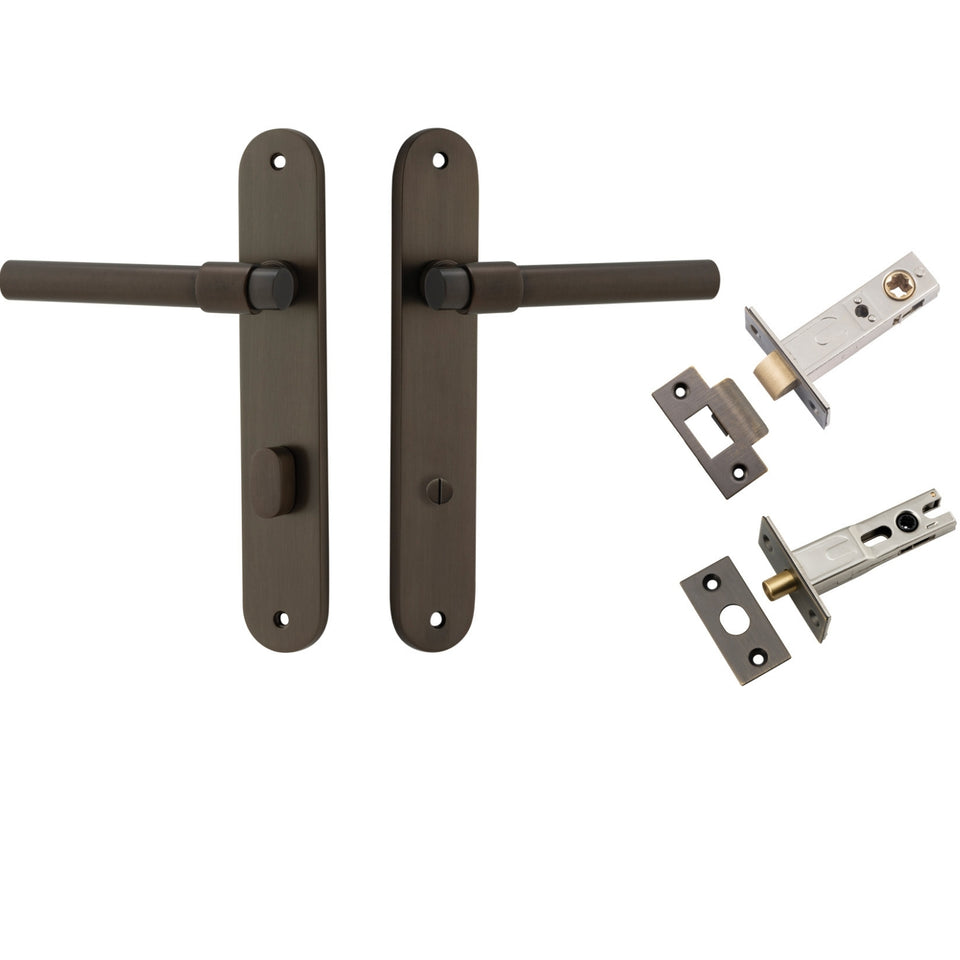 Iver Helsinki Lever Oval Backplate Privacy Kit with Privacy Turn Signature Brass